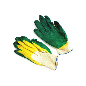 Перчатки ХБ Обливка зеленая латексом (13 класс)-01