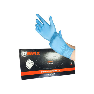 Нитриловые перчатки Remix (синий) размер M, в упаковке (50 штук)