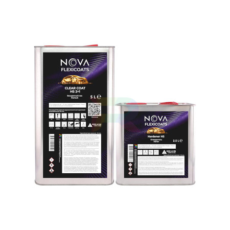 Прозрачный глянцевый акриловый автомобильный лак NOVA Flexicoats 2+1 HS 5 л. с отвердителем 2,5 л.