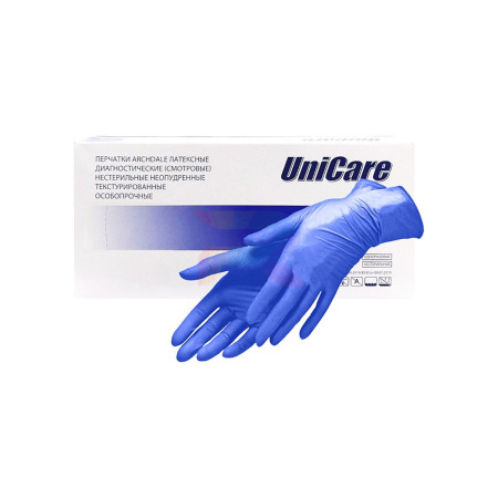 Перчатки Unicare латексные особопрочные синие, размер XL, 25 пар.-02