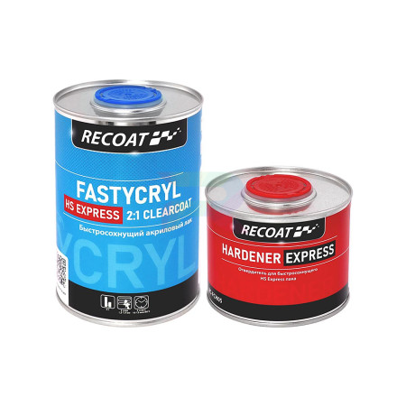 Быстросохнущий прозрачный акриловый лак RECOAT 2K HS Express FASTYCRYL (RC-PCC10) 1+0,5 л. 1